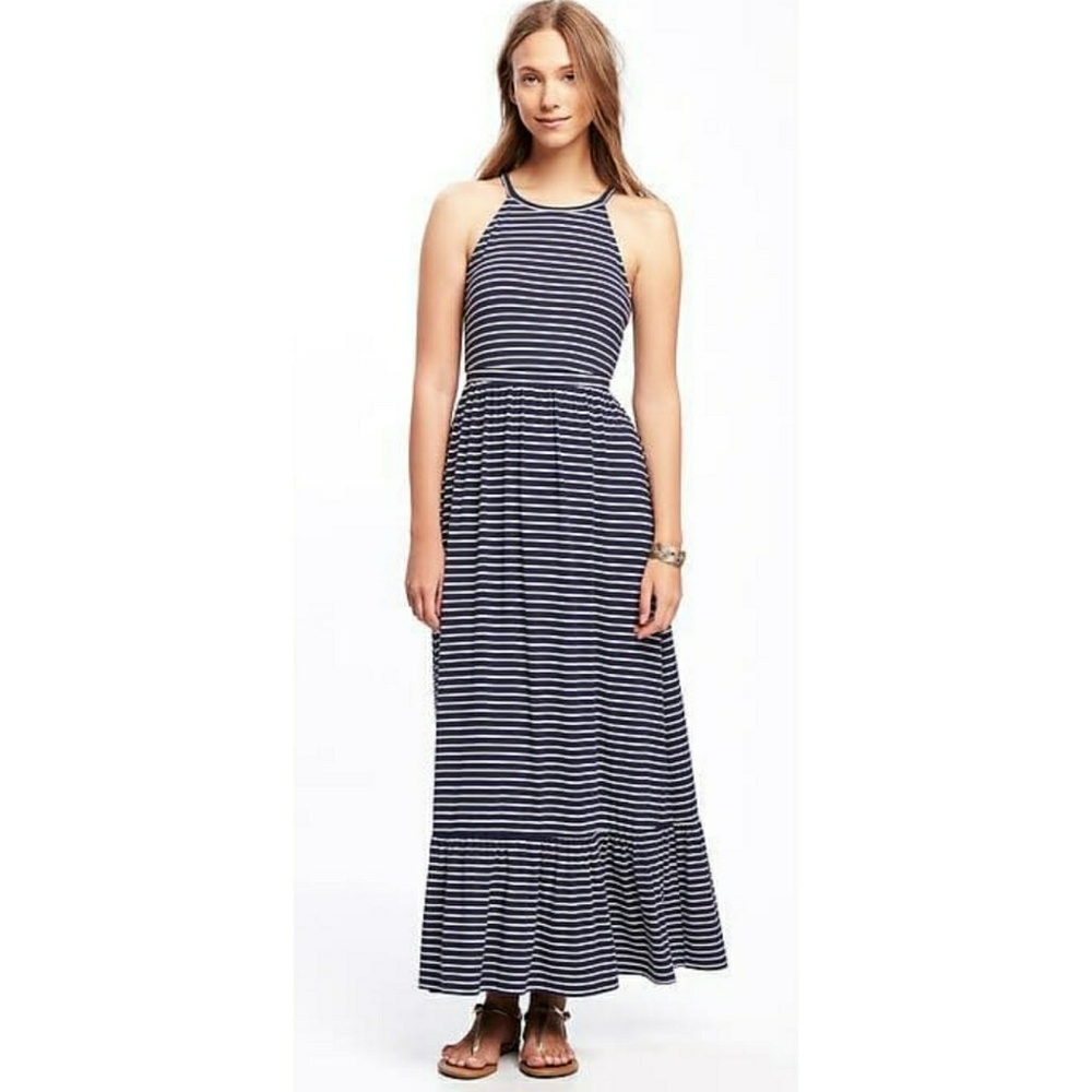 Old Navy High Neck Maxi Dress Keyhole Tieback